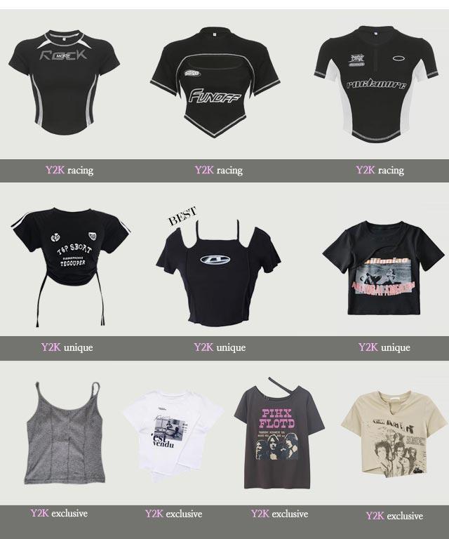 🌷˚무배/Y2Kෆ🎀자판기 | 트임, 셔링, 레이싱, 크롭, 레터링, 프린팅, 스티치