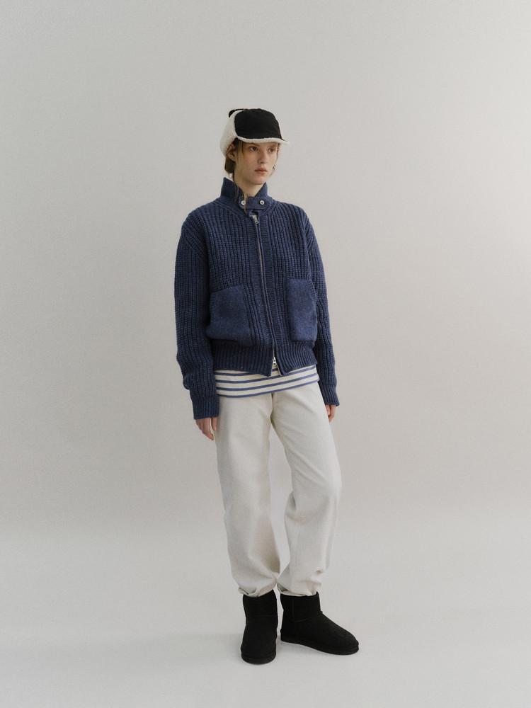 wool 2way zip-up knit (melange deep blue)