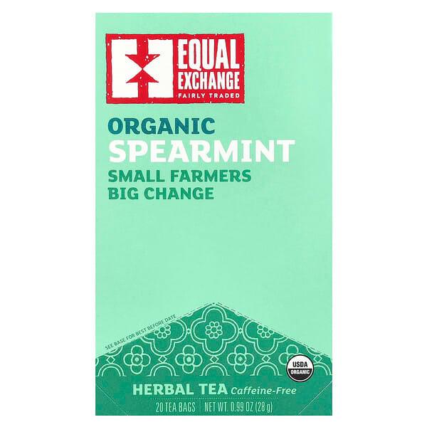 Equal Exchange, 유기농 스피어민트 허브 티, 카페인 무함유, 티백 20개입, 28g(0.99oz)