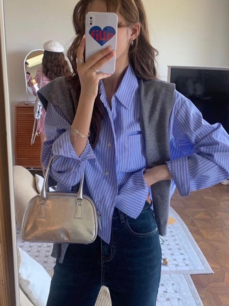 데일리 스트라이프 셔츠 숄세트(2color)