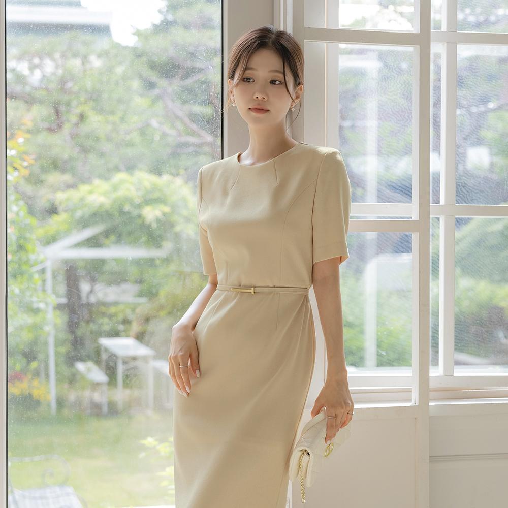 레이나 라운드넥 H라인 원피스(+벨트)