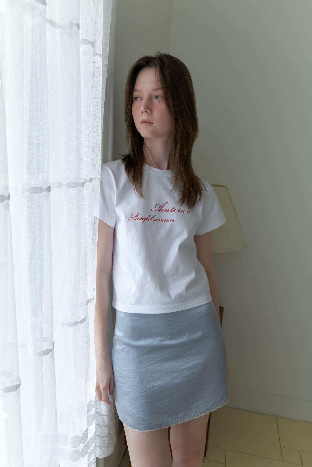 Satin lace mini skirt - Sky blue