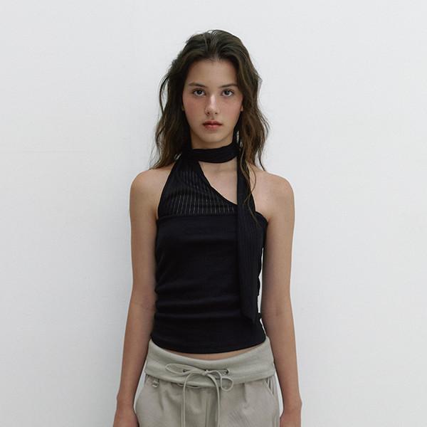 FABRIC MIX TIE TOP (BLACK)