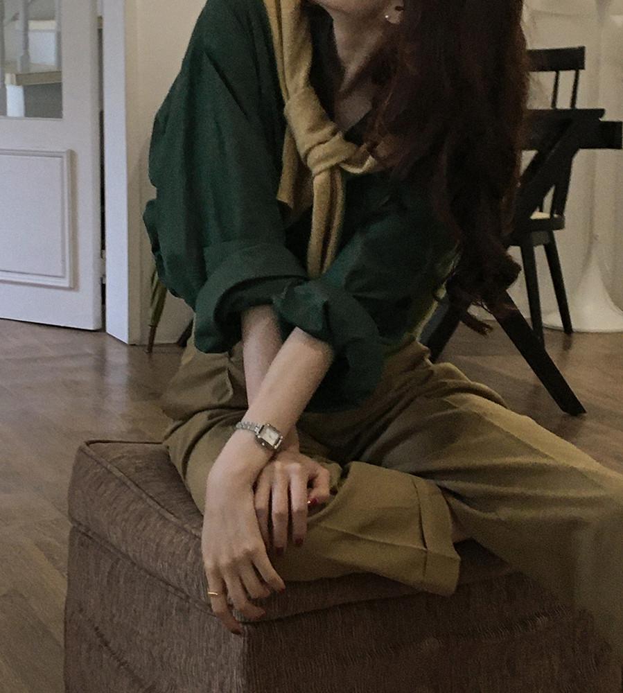 끌레르 포켓 오버핏 박시 코튼 롱 컬러 셔츠