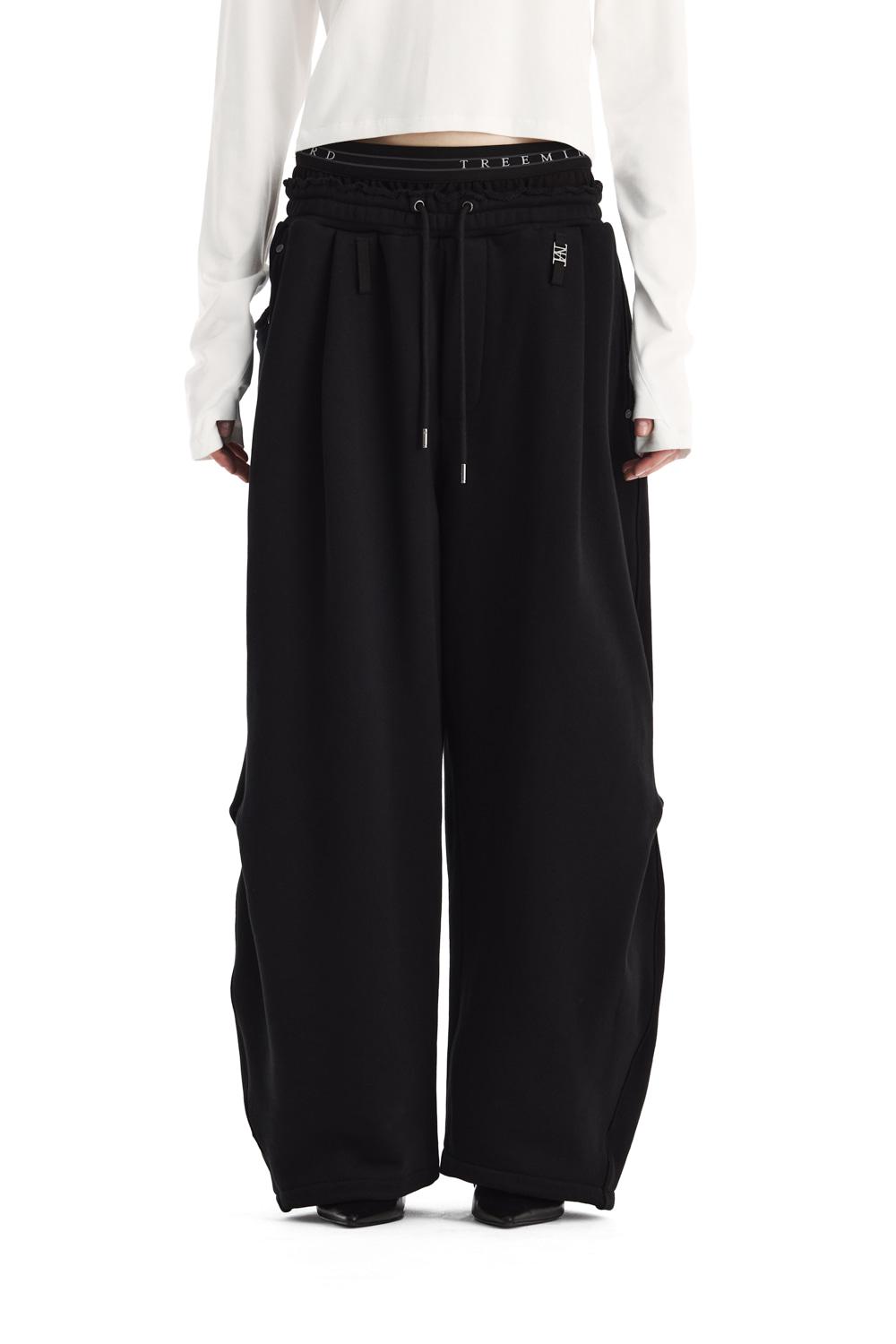 Double Waist Sagging Sweat Pants [ Black ]