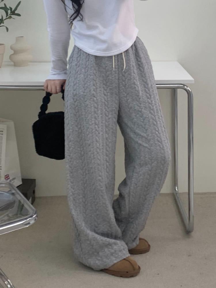 비어 꽈배기 누빔 와이드 밴딩 트레이닝 팬츠(그레이)