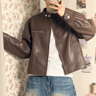 최저가! 유니크 매니쉬 시크 썸즈 노카라 바이커 포켓 페이크 레더 가죽 라이더 크롭 숏 자켓 (4c)