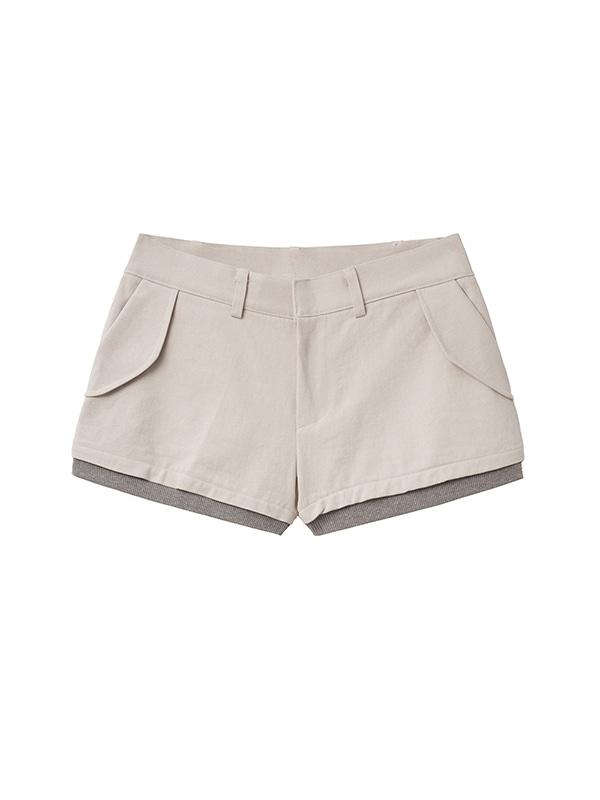 로우라이즈 리브드 쇼츠 - 아이보리