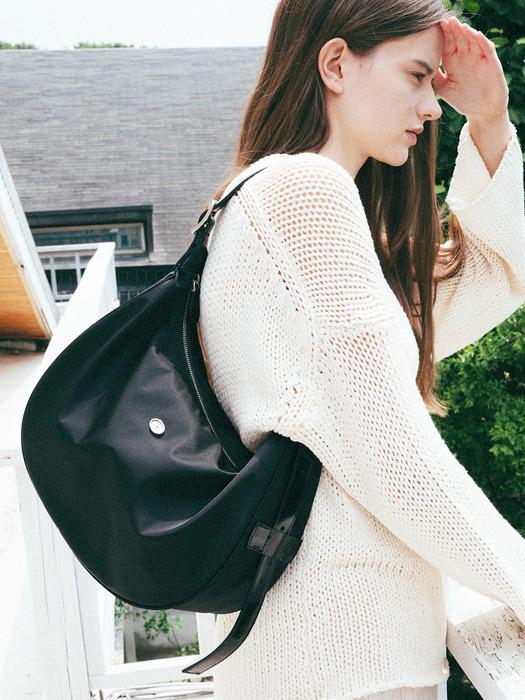 Classic Button Half Moon Nylon Bag_Black