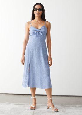 프린트 스트래피 미디 드레스