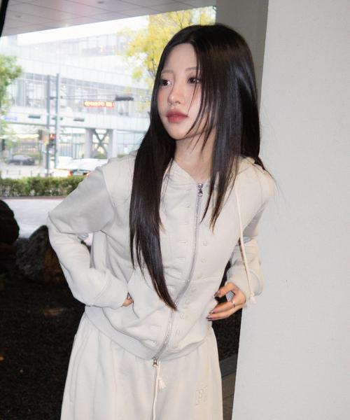 76 아플리케 듀얼 후디 집업_민트 그레이