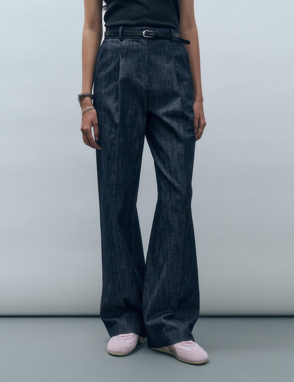 린넨라이크 데님 원턱 와이드 팬츠 인디고 MDPT025DENIMINDIGO
