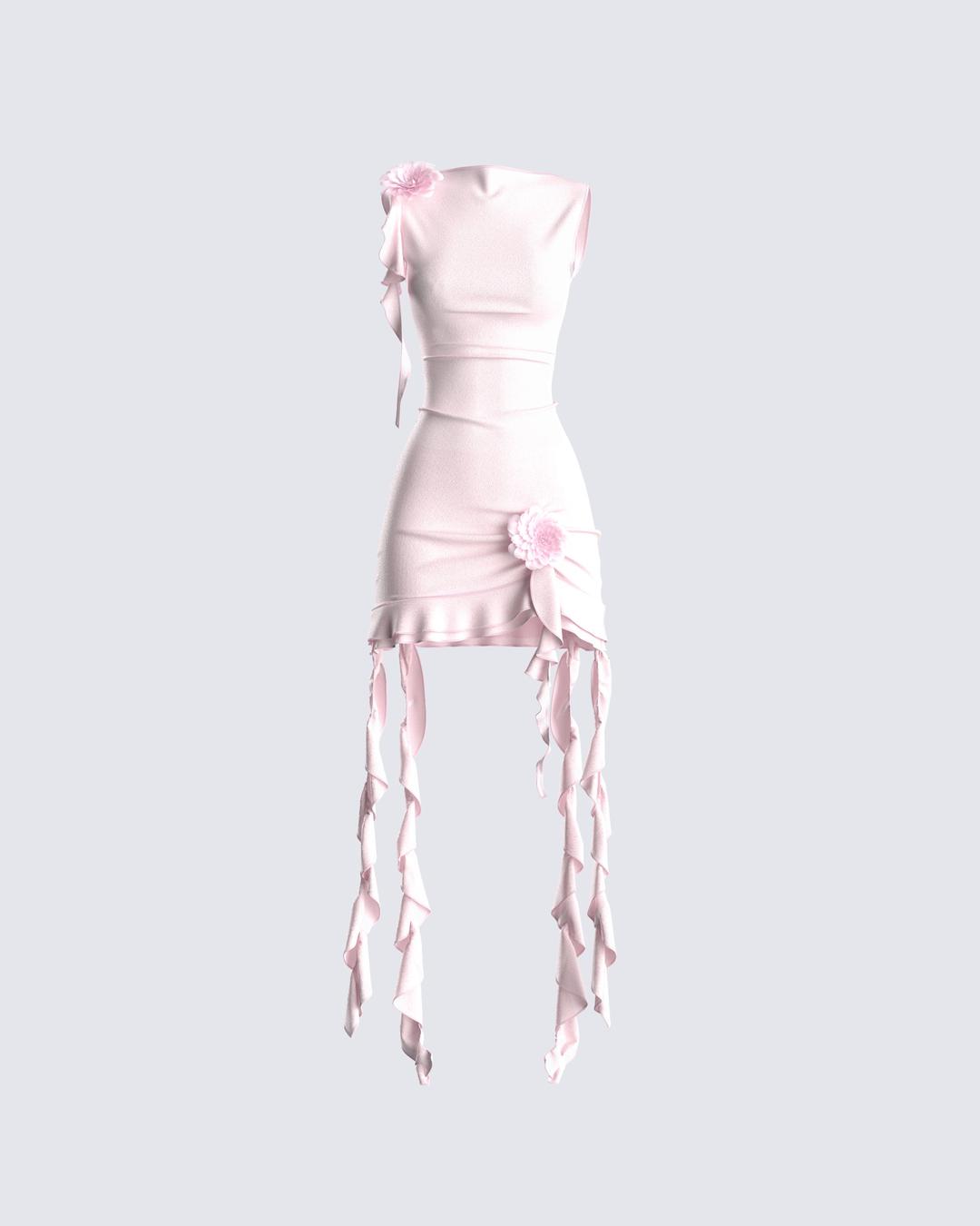 Tiana Pink Ruffle Rosette Dress - XS