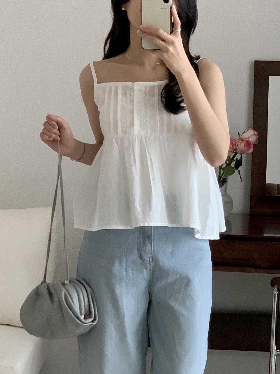 르아느 [1000장돌파✨썸머 뷔스티에 블라우스 셔링 레이스 나시 블라우스