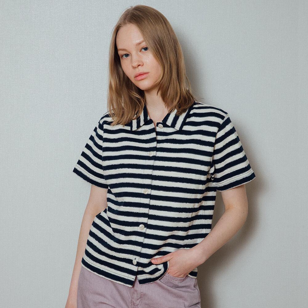 WOMEN STRIPE HALF CARDIGAN_NAVY