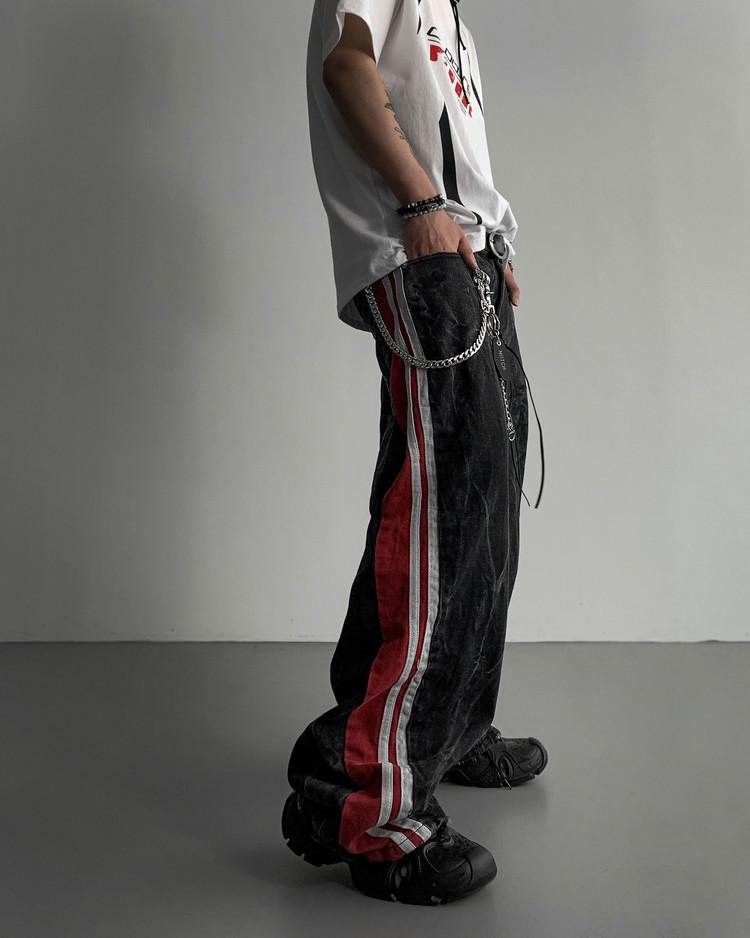 크랙 워싱 커브 트랙 데님 팬츠 (2colors)