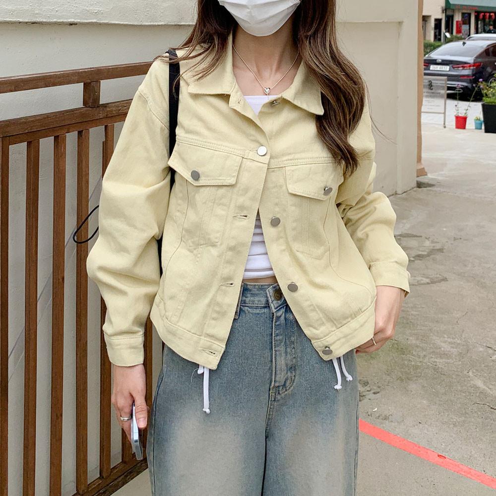 가을 포켓 컬러 데님 코튼 자켓 베이지 카키 블랙