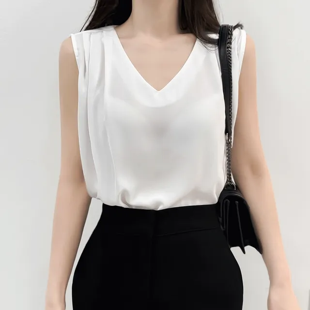 브이넥 어깨 핀턱 볼륨 민소매 나시 정장 이너블라우스 (여름 면접 오피스룩)