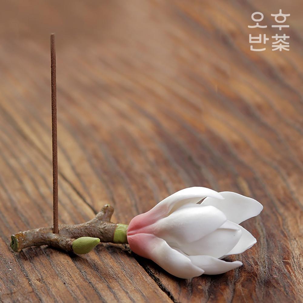수공예 목련꽃 한송이 차총 향꽂이 인센스 스틱 홀더 향 피우기 받침대