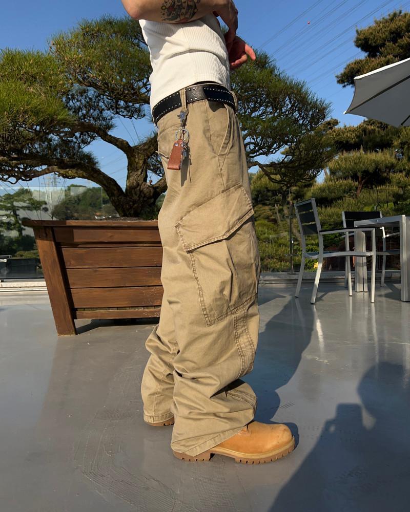 빈티지 워싱 절개 카고팬츠 -2color