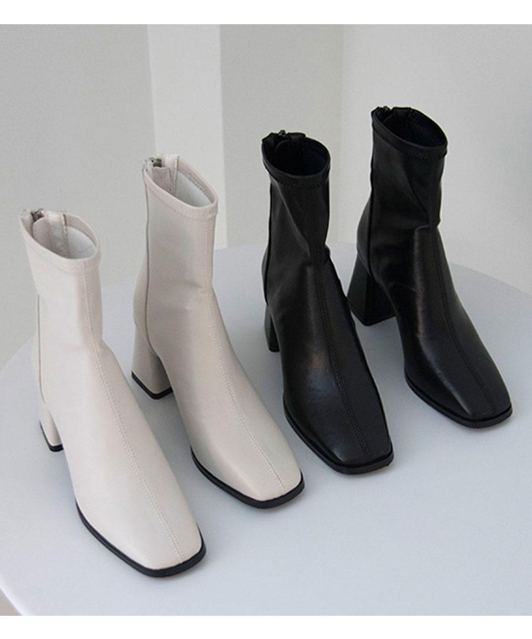 발편한 삭스부츠 스퀘어 통굽 스판 여성 앵글부츠 앵클부츠 로레나