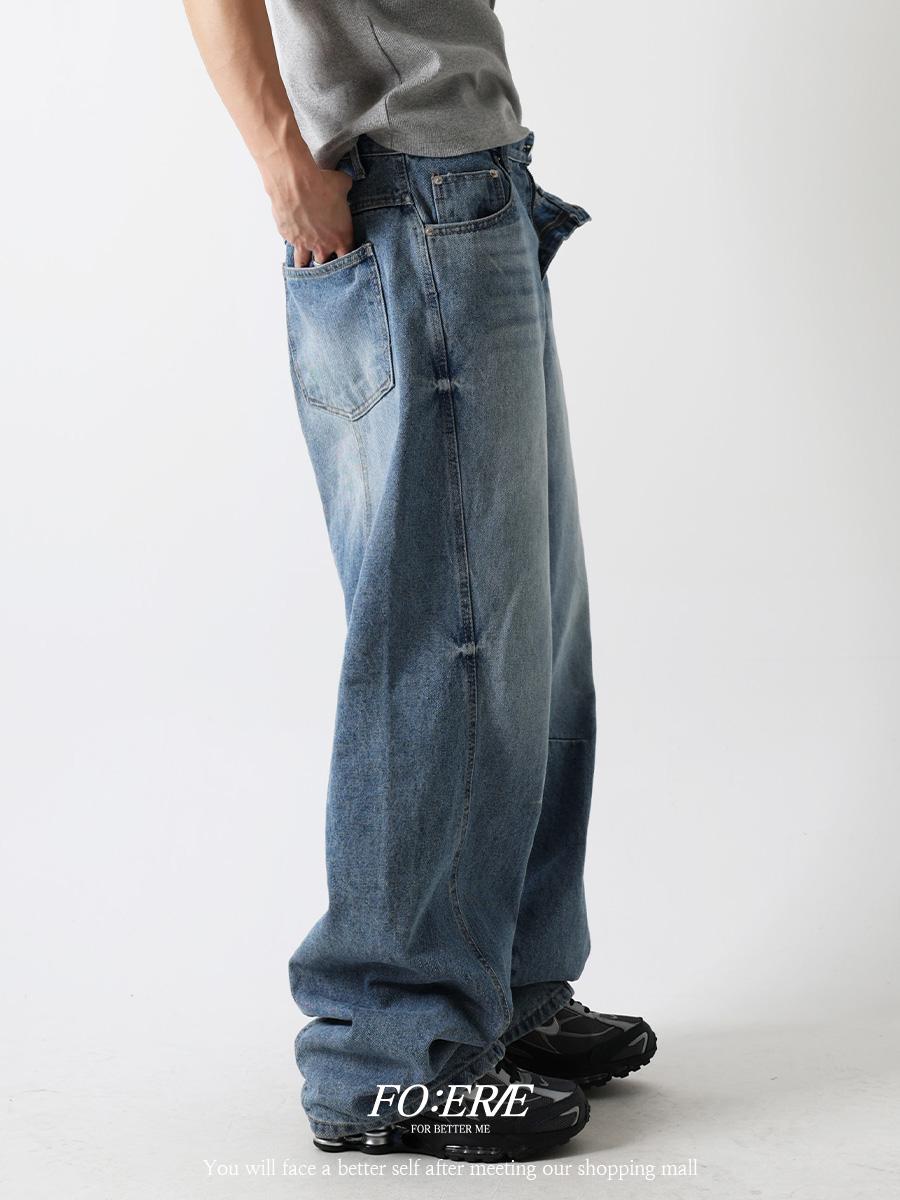 Side shot curved denim pants