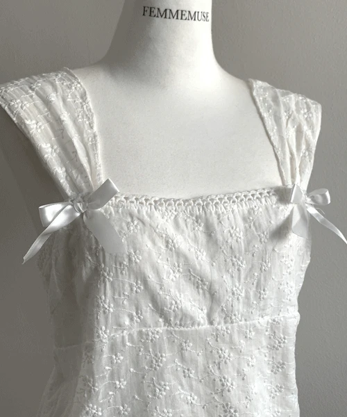 (Vintage)Twin Ribbon Square Neck Ribbon Blouse