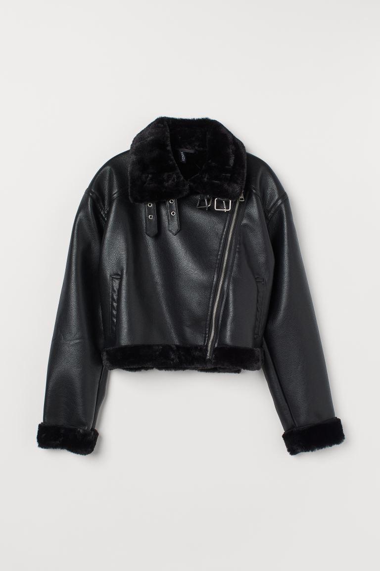 Faux fur-detail biker jacket