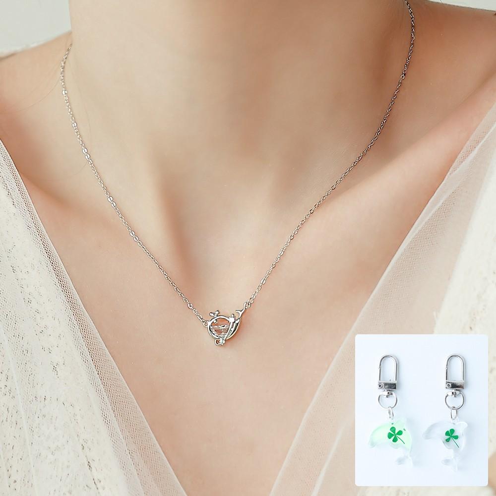 [핸드메이드 선물포장/투명/행운/행복] "고래가 가져다준 행복" 목걸이+돌고래 키링