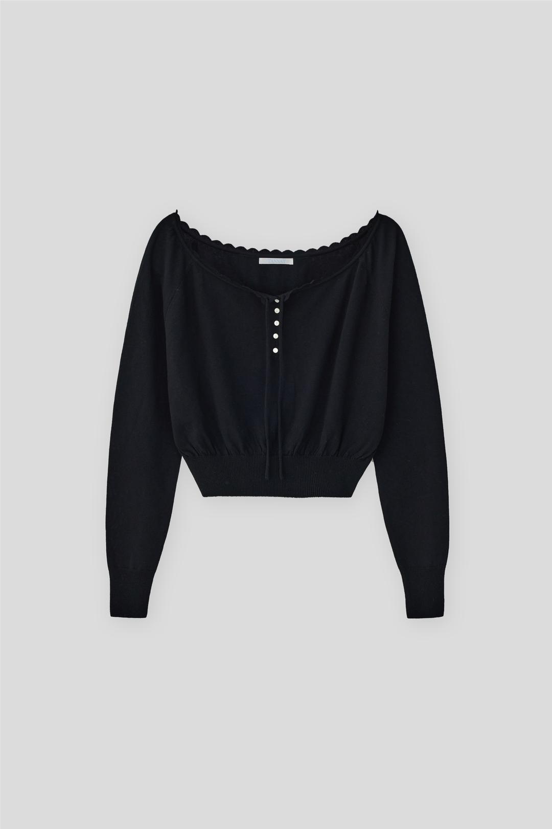 (1st re-stock) T/T Soft lace-up knit top (black)