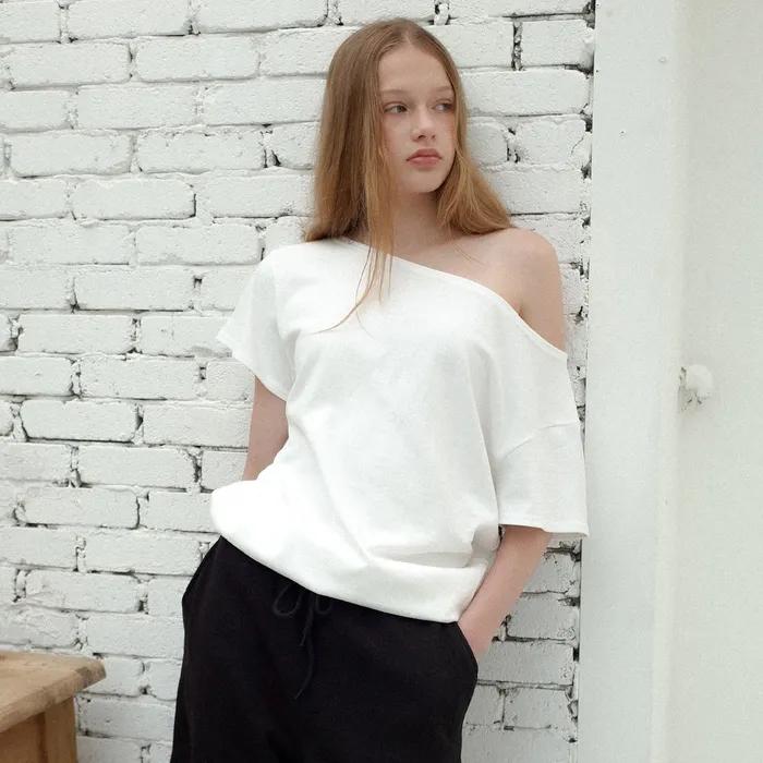 summer off - shoulder sweat top (white)