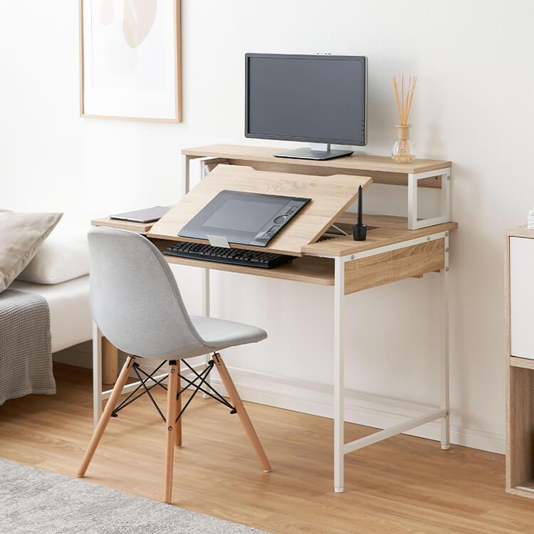 [幅105]パソコンデスク オフィスデスク ワークデスク 学習机 段階調節 スライドラック タップ収納