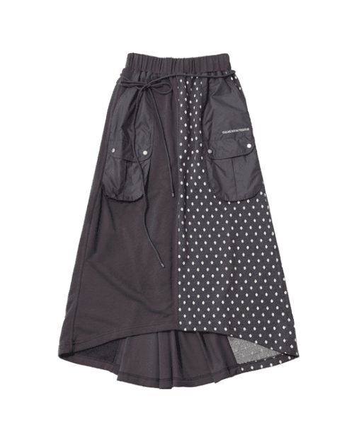DOT MIXED MAXI SKIRT (CHARCOAL)