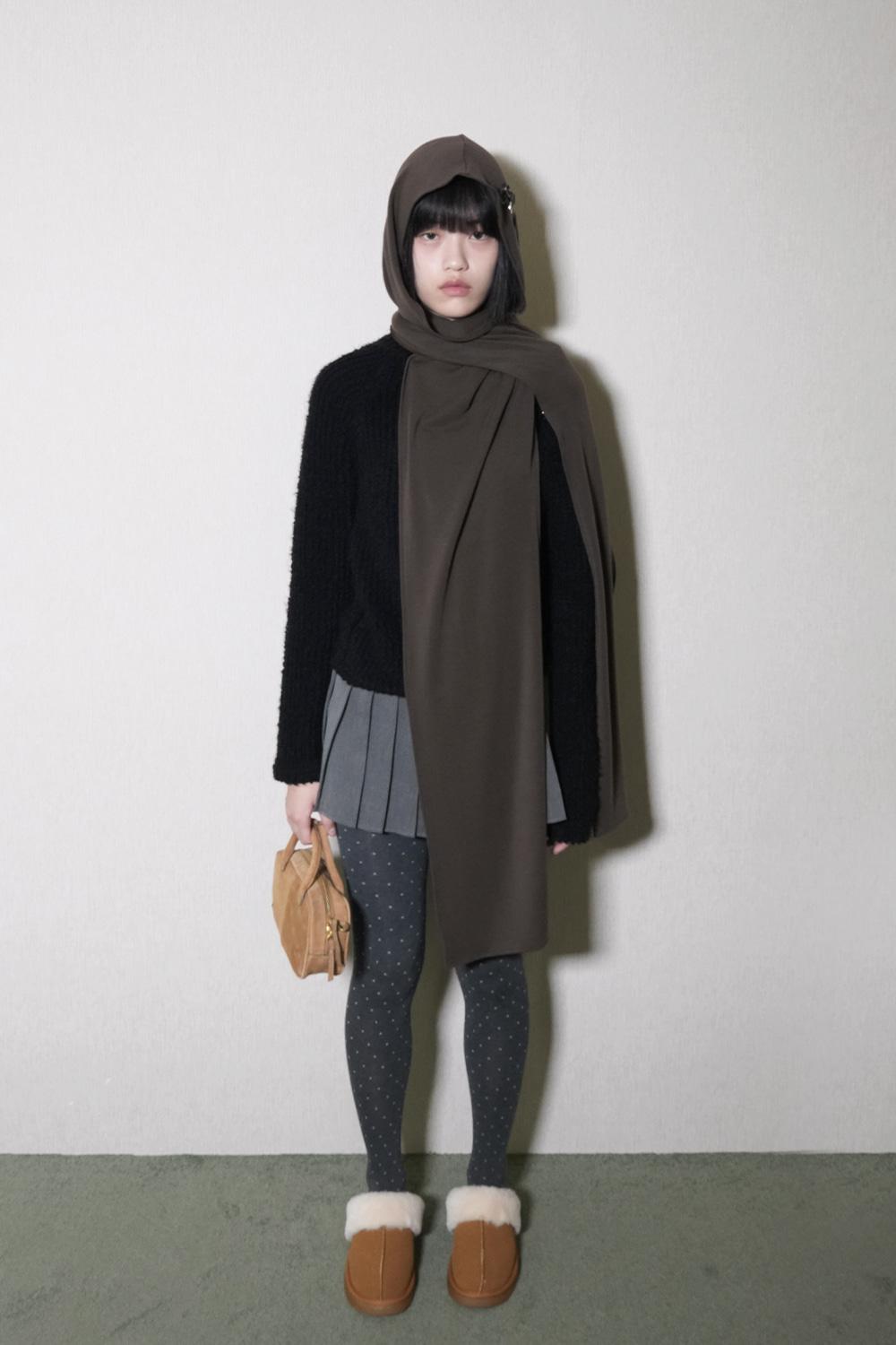 Button Hoodied Muffler-Brown