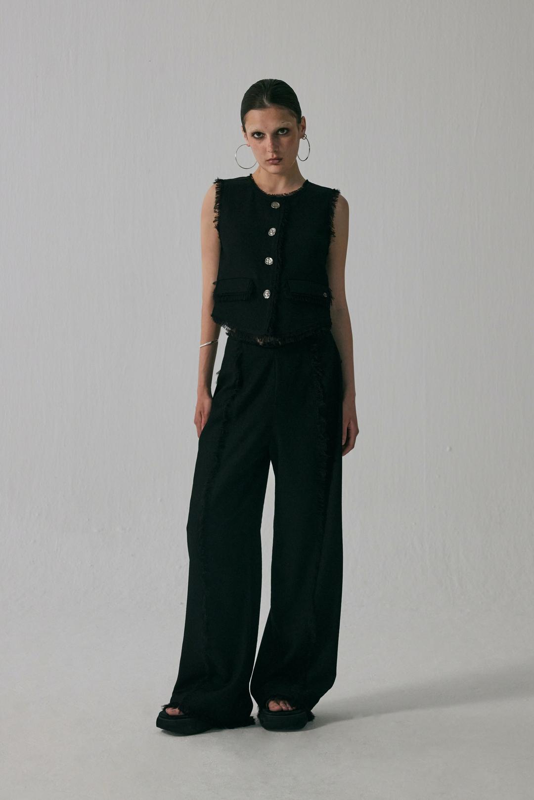 Linenlike Tassel Set-Up Vest [ Black ]