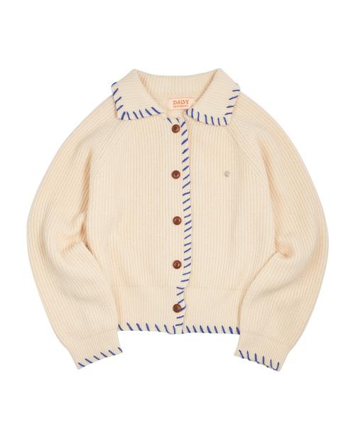 NEEDLE POINT COLLAR CARDIGAN ivory