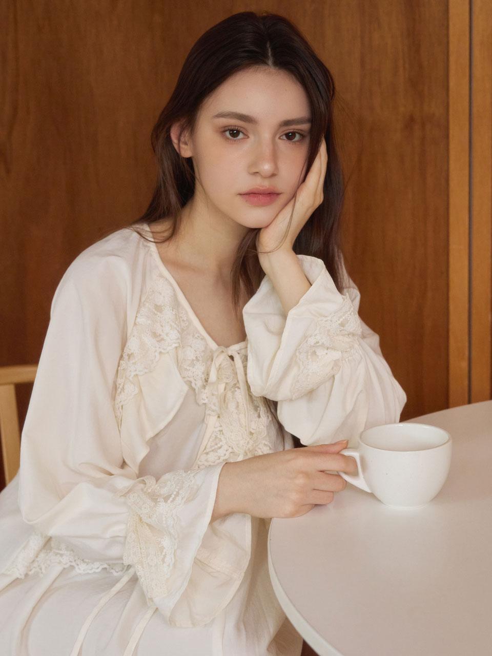 여성 델라 샌드워싱 긴소매 브이넥 원피스 잠옷 25-07531