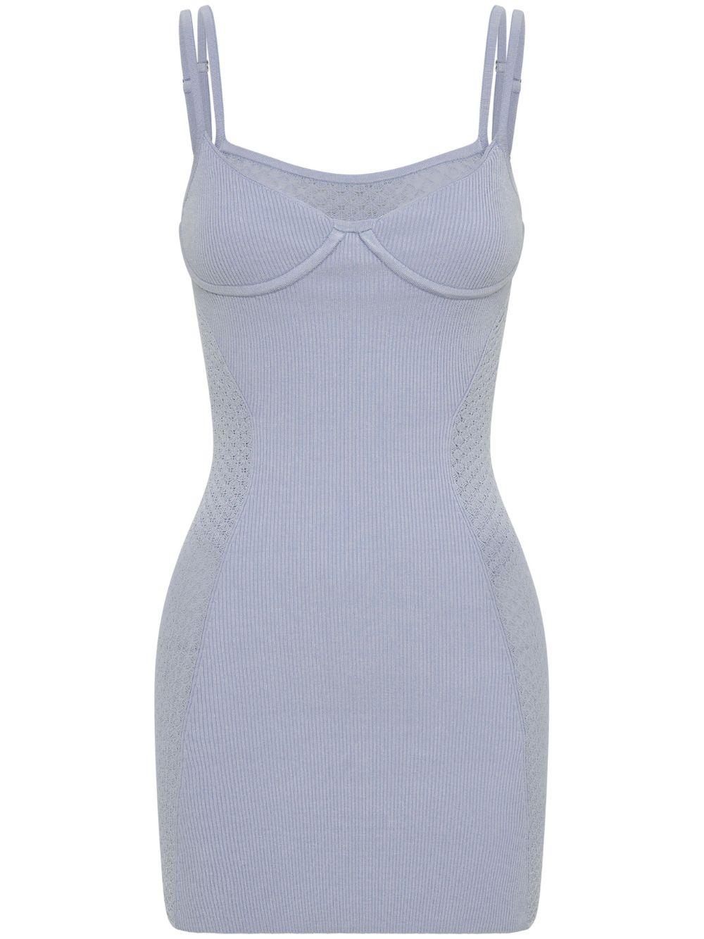 세르펜트 레이스 패널 골지 니트 미니 드레스