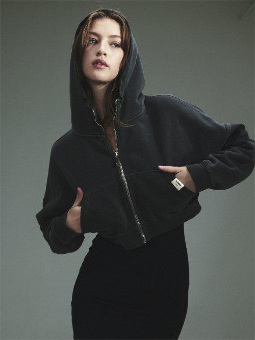 G CLASSIC WASHED CROP ZIP UP (CHARCOAL)