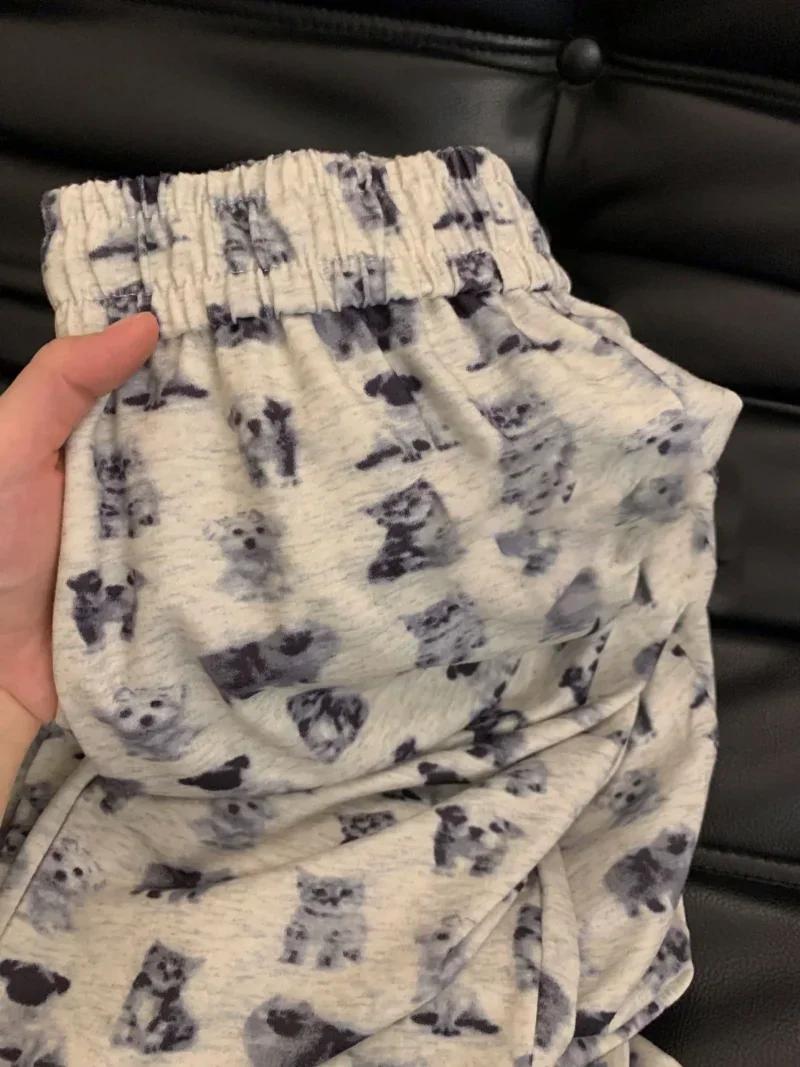 여성용 캐주얼 와이드 레그 팬츠, 아메리칸 빈티지 고양이 개 전체 인쇄 스웻팬츠, Y2k 루즈 하이 웨이스트 여름 바지 패션