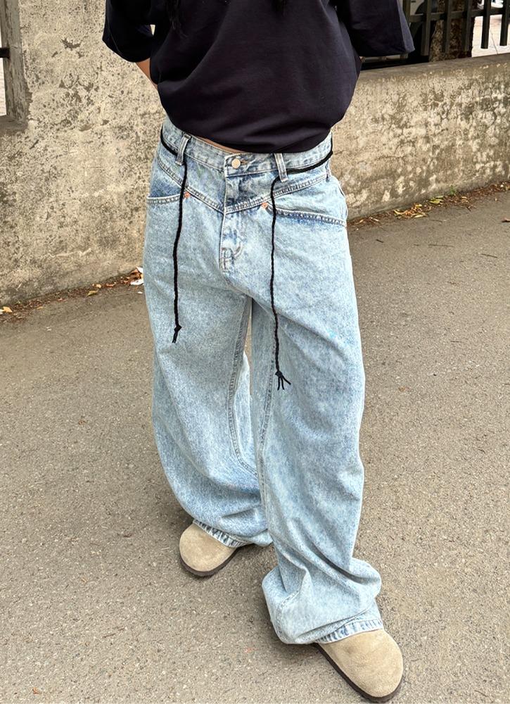 [unisex] 사선 스톤 와이드 데님