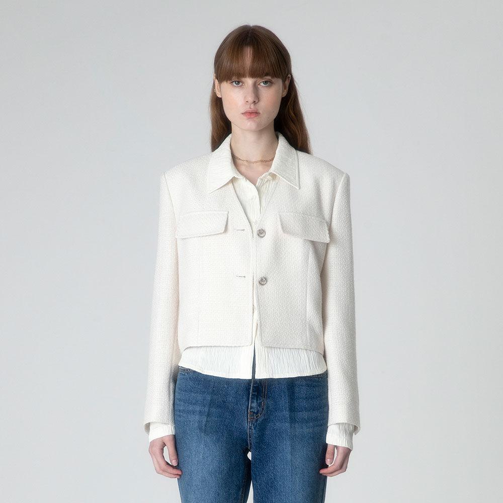 Button Tweed Jacket in Ivory VW2AJ092-03