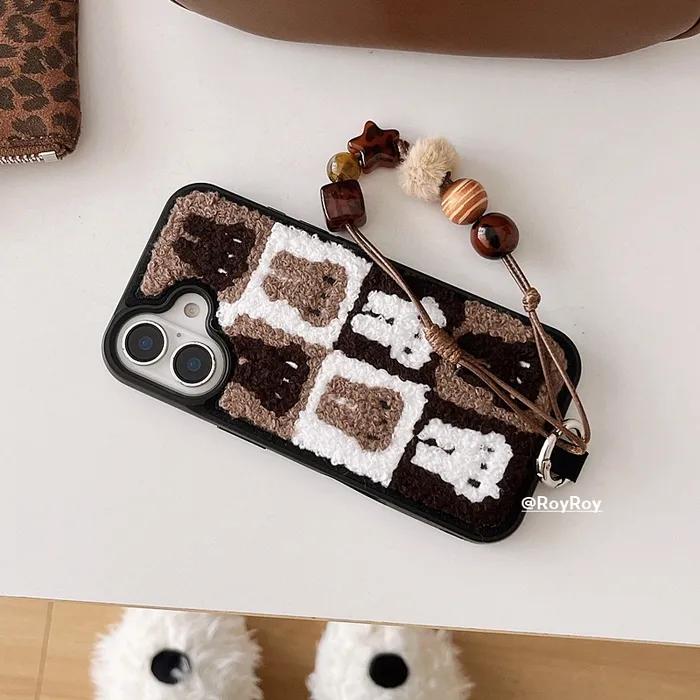 토끼 패턴 뽀글이 패브릭 폰케이스