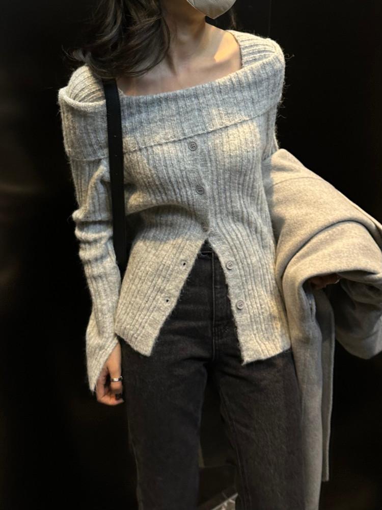 미켈 오프숄더 버튼 니트(3color)