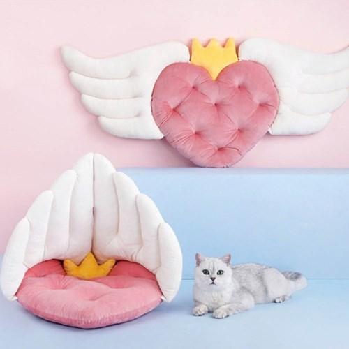 티아라 하트 날개 캣방석