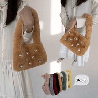 큐빅 진주 비즈 보석 복실이 밍크 퍼 스퀘어 유니크 러블리 숄더백 토트백 손가방