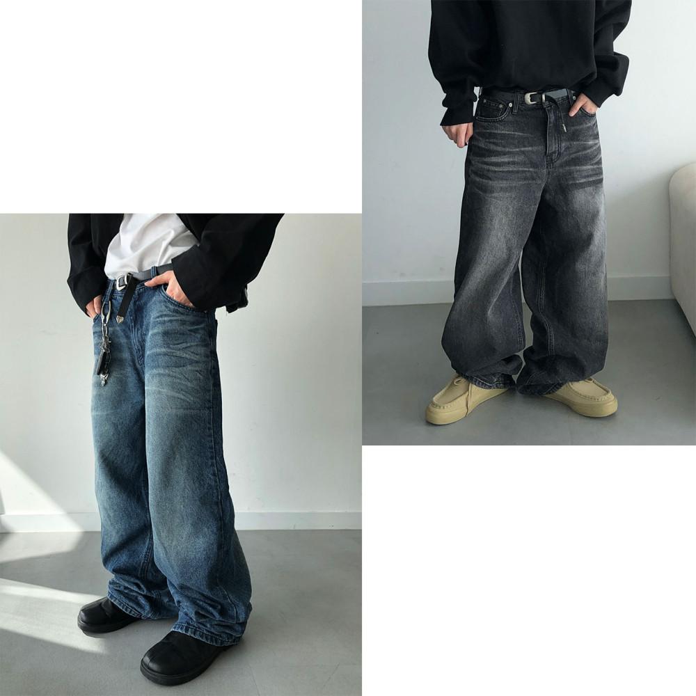 [남여공용] 리트 캣브러쉬 워싱 데님 팬츠 (2 color)