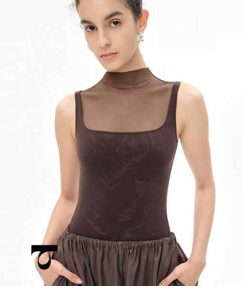 Typha - High-Neck Dark Chocolate Mesh with Flowing Texture