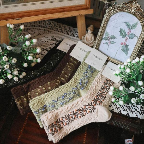 [4set] 어텀 플라워 자수 꽈배기 삭스 양말 세트 ac0007