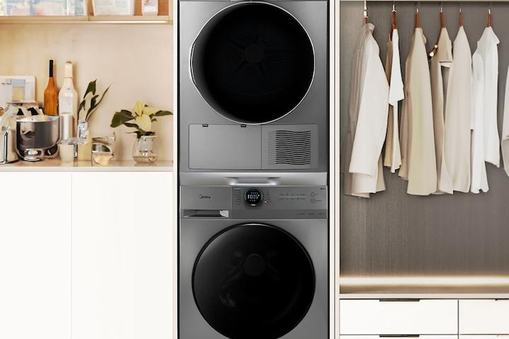 Midea 트윈타워 10kg 의류건조기 + 12kg 드럼세탁기 / 실버